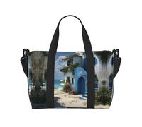 Borsa da palestra in stile mediterraneo con stampa da spiaggia, borsa da donna, borsa per la notte, borsa per oggetti personali, borsa a tracolla per donne e uomini, taglia unica