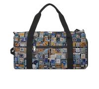 Borsa da palestra in stile nostalgico con mosaico in marmo per uomini e donne, impermeabile, grande borsone per allenamento da viaggio