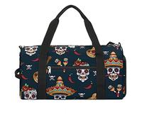 Borsa da palestra messicana con teschi di zucchero e peperoncino divertente con scomparto per scarpe, borsone da viaggio, weekend, per la notte, borsa da yoga