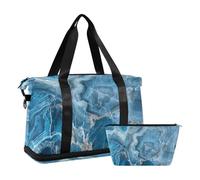 Borsa da palestra moderna con texture marmorizzata blu decorazione notturna e bagaglio con tasca bagnata tracolla regolabile borsa da palestra per yoga pieghevole per uomo donna