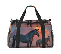 Borsa da palestra Night Crow Duffel Bag per uomo donna borsa da notte con scomparto per scarpe borse da viaggio allenamento, Cavalli Rosso Nuvole Incandescenti, Taglia unica, Borsone da viaggio