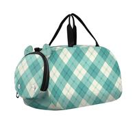 Borsa da palestra per bambini a reticolo verde e bianca con scomparto per scarpe leggera da portare con sé, borsa per il fine settimana per ragazzi e ragazze, Reticolo verde e bianco