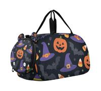 Borsa da palestra per bambini con cappellini magici Jack-o'-Lanterns e pipistrelli, con scomparto per scarpe, multifunzionale, weekender, per la notte, per spiaggia, nuoto, piscina, sport