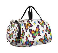 Borsa da palestra per bambini con motivo a farfalle e puzzle, con scomparto per scarpe, grande capacità, borsa sportiva per scuola, pratica, sport, viaggi