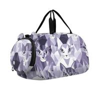Borsa da palestra per bambini con motivo con muso di gatti, lilla e grigio argento, con scomparto per scarpe, leggera, per scuola, pratica, sport, viaggi