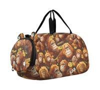 Borsa da palestra per bambini con motivo gorilla, con scomparto per scarpe, grande capacità, borsa da portare con sé durante la notte, per scuola, sport, viaggi, gorilla dei cartoni animati
