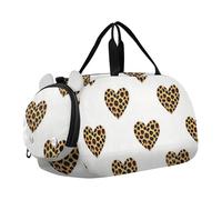 Borsa da palestra per bambini con stampa leopardata e cuore marrone con scomparto per scarpe, leggera, per la notte, weekender, borsa da viaggio per ragazzi e ragazze