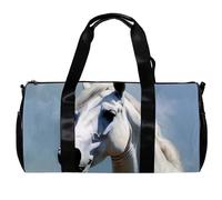 Borsa da palestra per donna,borsa da palestra piccola per uomo,Animale da fattoria Cavallo bianco,borsa da notte