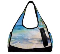 Borsa da palestra per donna,borsa da palestra piccola per uomo,palma tropicale della spiaggia di sabbia,borsa da notte