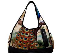 Borsa da palestra per donna,borsa da palestra piccola per uomo,pavone delle coppie dell'albero della foresta,borsa da notte