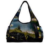 Borsa da palestra per donne e uomini, borsa da palestra da uomo, borsa da palestra da donna, borsa da viaggio per yoga, borsone per allenamento, paesaggio, boschi di montagna e lago, Motivo 2685,