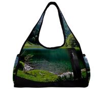 Borsa da palestra per donne e uomini, borsa da palestra da uomo, borsa da palestra da donna, borsa da viaggio per yoga, borsone per allenamento, paesaggio, boschi di montagna e lago, Motivo 2683,