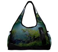Borsa da palestra per donne e uomini, borsa da palestra da uomo, borsa da palestra da donna, borsa da viaggio per yoga, borsone per allenamento, paesaggio, boschi di montagna e lago, Motivo 2684,