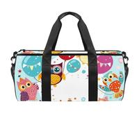 Borsa da palestra per donne e uomini, borsone da uomo, borsa da palestra da donna, borsa da palestra per nuoto, buon compleanno gufo cartone animato, Motivo 2109, 45x23x23cm(17.7x9x9in)