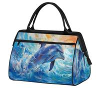 Borsa da palestra per donne e uomini, con delfini che saltano fuori dal mare, borsone da viaggio sportivo con custodia trolley, borsa sportiva impermeabile, borsa da palestra per weekend, borsa da