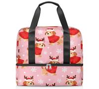 Borsa da palestra per donne e uomini, con grazioso motivo natalizio con renna, borsa da viaggio con scomparto per scarpe, grande capacità, per allenamento, fitness, yoga, nuoto, fine settimana