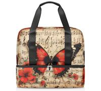 Borsa da palestra per donne e uomini, con spartiti musicali con farfalle, con scomparto per scarpe, grande capacità, per allenamento, fitness, yoga, nuoto, fine settimana