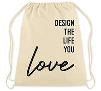 Borsa da palestra per il tempo libero, lo sport e l'addio al celibato - design "the life you love" - tela stampata con coulisse - bel design.