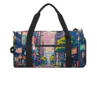 Borsa da palestra per uomini e donne, impermeabile, con motivo strade giapponesi, grande borsone per allenamento da viaggio