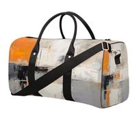 Borsa da palestra per uomini e donne, impermeabile, pieghevole, con pittura a olio astratta, colore arancione e grigio, borsa da viaggio leggera da portare con sé, borsa da viaggio per allenamento in