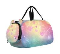 Borsa da palestra piccola con glitter finti e cuori arcobaleno con scomparto per scarpe, grande capacità, borsone da viaggio per scuola, pratica, sport, viaggi