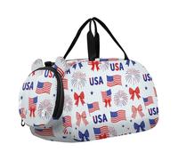 Borsa da palestra piccola con scomparto per scarpe, per il 4 luglio, con fiocchi rossi e blu, borsa da viaggio leggera per il fine settimana per pratica scolastica, sport, viaggi