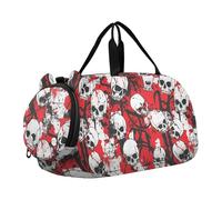 Borsa da palestra piccola con teschio rosso terribile con scomparto per scarpe, grande capacità, borse per la notte, borse da spiaggia, nuoto, sport in piscina, Teschio rosso terribile
