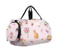 Borsa da palestra rosa con fiocco floreale con grazioso gatto, con scomparto per scarpe, leggera, per viaggi, sport, borsone e weekend