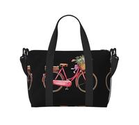 Borsa da palestra rossa con stampa di biciclette per donne, borsa da notte per weekender, borsa per oggetti personali, borsa a tracolla per donne e uomini, taglia unica, Nero , Taglia unica