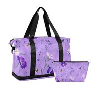 Borsa da palestra rustica con fiore viola petunia, borsa a tracolla per il fine settimana con tasca bagnata regolabile borsa da palestra per yoga pieghevole per uomini e donne