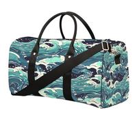 Borsa da palestra tradizionale giapponese con onde dell'oceano per uomini e donne, resistente all'acqua, pieghevole, da viaggio, leggera, da portare con sé, borsa per la notte per allenamento in