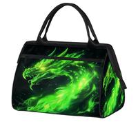 Borsa da palestra verde con drago di fuoco per uomini e donne, motivo drago cinese, borsone sportivo da viaggio impermeabile per il fine settimana borsa da notte leggera da portare a mano