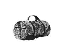 Borsa da palestra vintage con motivo geometrico floreale in pizzo bianco e nero, tracolla con cerniera, 2 tasche laterali per uomo e donna, borsa da viaggio e da viaggio.
