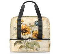Borsa da palestra vintage con motivo girasole in carta, per donne e uomini, borsa da viaggio con scomparto per scarpe, grande capacità, per allenamento, fitness, yoga, nuoto, fine settimana