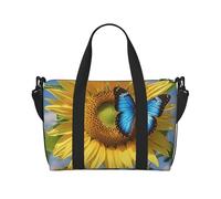 Borsa da palestra Wild Goose by The Bridge, borsone da viaggio per uomini e donne, borsa da viaggio per la notte con scomparto per scarpe borse da allenamento, Farfalla Blu Girasole, Taglia unica