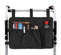 Borsa da passeggio con portabicchieri, portaoggetti a mani libere per deambulatori, deambulatori e telaio Zimmer (nero)