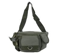 Borsa da pesca portatile in poliestere, per attrezzatura con cintura regolabile e 5 tasche, incluse scomparti in rete e con cerniera, ideale per escursioni all’aperto, arr (OD Verde)