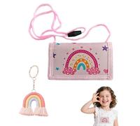 Borsa da petto arcobaleno per bambini con portachiavi - Portafoglio boho per ragazze, portafoglio pieghevole tripla per tracolla, finestra per badge, scomparto per monete, scomparto per carte di