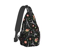 Borsa da petto da donna Cool Sacca da palestra Zaino a tracolla alla moda Zaino per sport all'aria aperta Compatibile con rose da matrimonio Fiori Torre Eiffel di Parigi nera, borsa regolabile Piccola