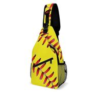 Borsa da petto unisex con tracolla singola e grande capacità, adatta per viaggi all'aperto, linea rossa e gialla, softball