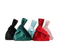 Borsa da polso da donna in morbido velluto stile giapponese semplice casual tinta unita nodo piccolo moda trucco contanti custodia per carte di credito, Blu, Taglia unica