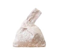 Borsa da Polso Vintage in Stile Giapponese - Realizzata a Mano Con Doppio Pizzo, Motivo Artistico, Kimono - Borsetta Portatile da Donna (Bianco)