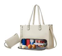 Borsa da pranzo da donna, isolata con scomparto per pranzo, borsa per affari multi-tasche da donna, per telefono, tablet, libro, bevande, cibo, scuola media, scuola, bianco, Se référer au descriptif