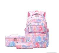 Borsa da scuola per studenti delle scuole elementari e medie carino stampato zaino borsa per il pranzo borsa per penne tre set zaini per ragazzi per la scuola media, rosa, Taglia unica