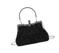 Borsa da sera con manico floreale unico con perle perline Kiss Lock borsa a tracolla catena per occasioni speciali borsa a tracolla, Nero , One Size