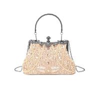 Borsa da sera con manico floreale unico con perle perline Kiss Lock borsa a tracolla catena per occasioni speciali borsa a tracolla, Champagne, One Size