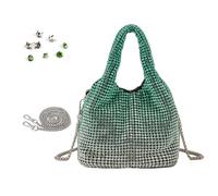 Borsa da sera con strass, piccola pochette a secchiello con cristalli scintillanti, borsa a tracolla per festa di nozze, borsa alla moda con strass, Cambiamento improvviso verde, Medium