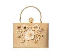 Borsa da sera da donna con pochette con telaio rigido con fiore di perle | Borsa formale con perle floreali color oro glitterato, borsa a tracolla multiuso con manico superiore