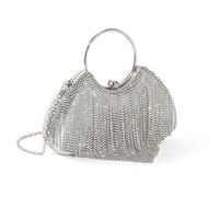 Borsa da sera da donna elegante borsa a tracolla con catena rimovibile nappe borsa borsa strass spalla per matrimonio donna spalla strass nappe da sera pochette per banchetto, Argento, One Size