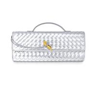 Borsa da sera da donna, pochette in pelle intrecciata, borsa a tracolla, borsa da sera formale, Pelle intrecciata color argento